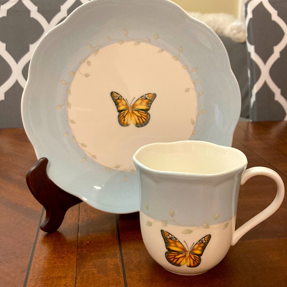 Vintage Lenox Butterfly Meadow mug and plate
